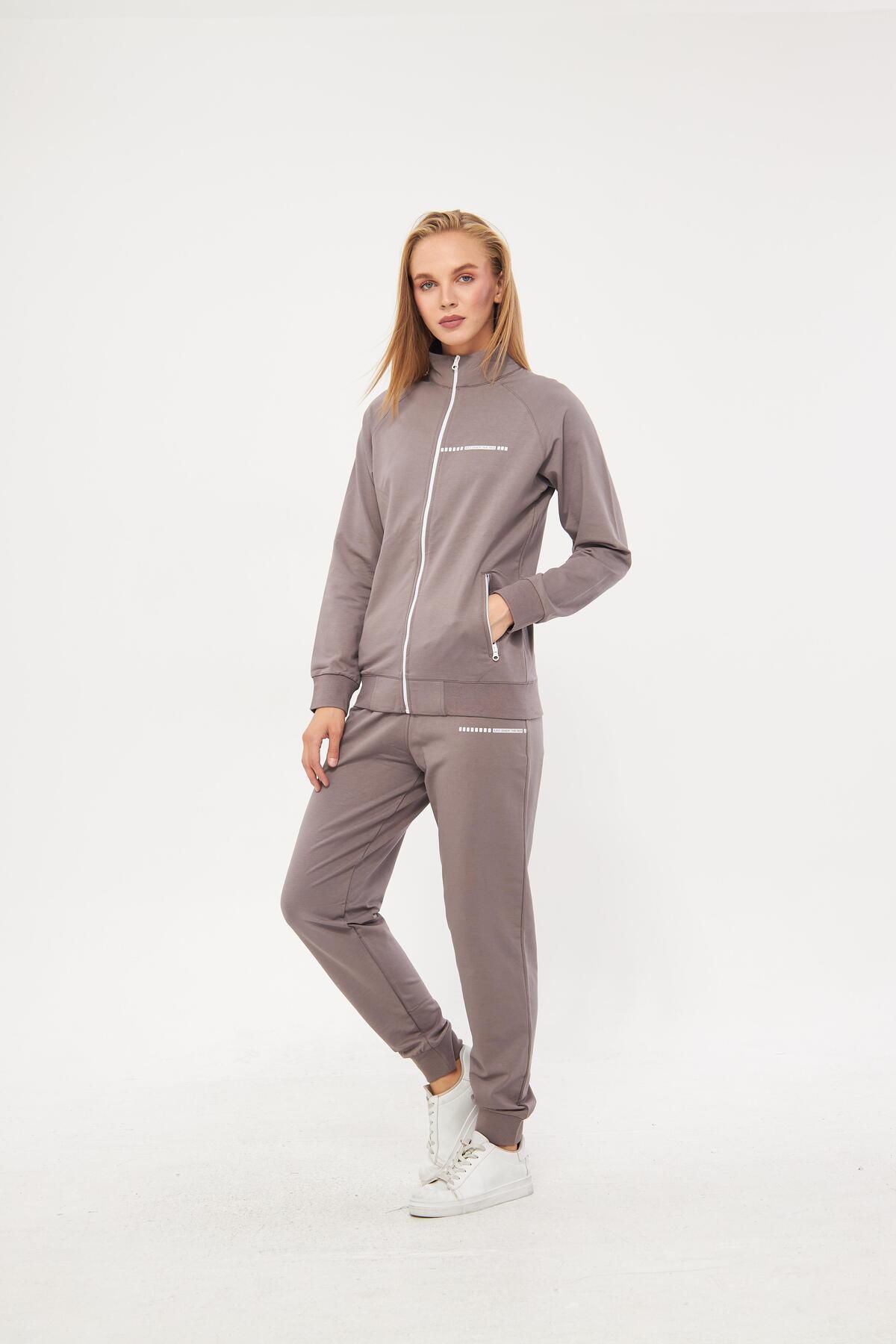 TRENDHİLL-Set de trening pentru femei, din bumbac, cu fermoar, cu picioare elastice 5532 5