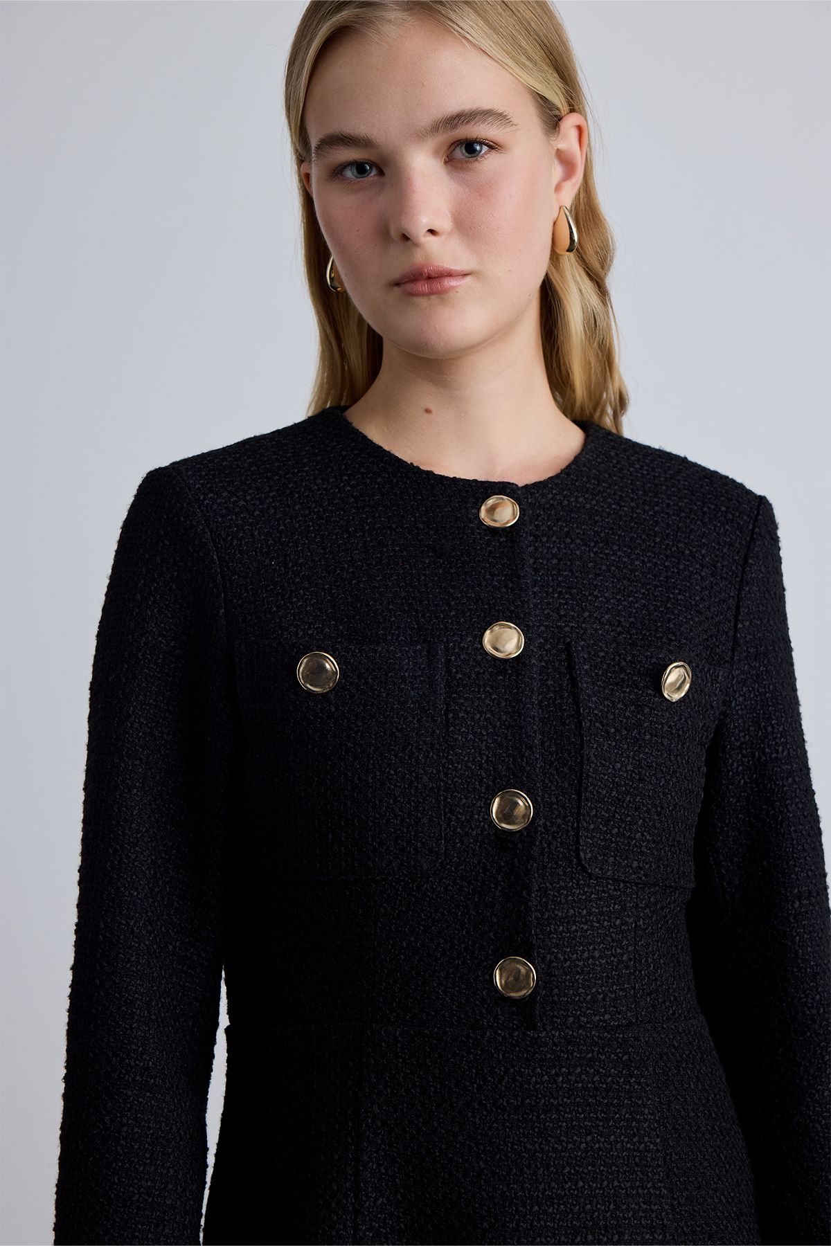 Manuka-Black Textured and Buttoned Dress 5