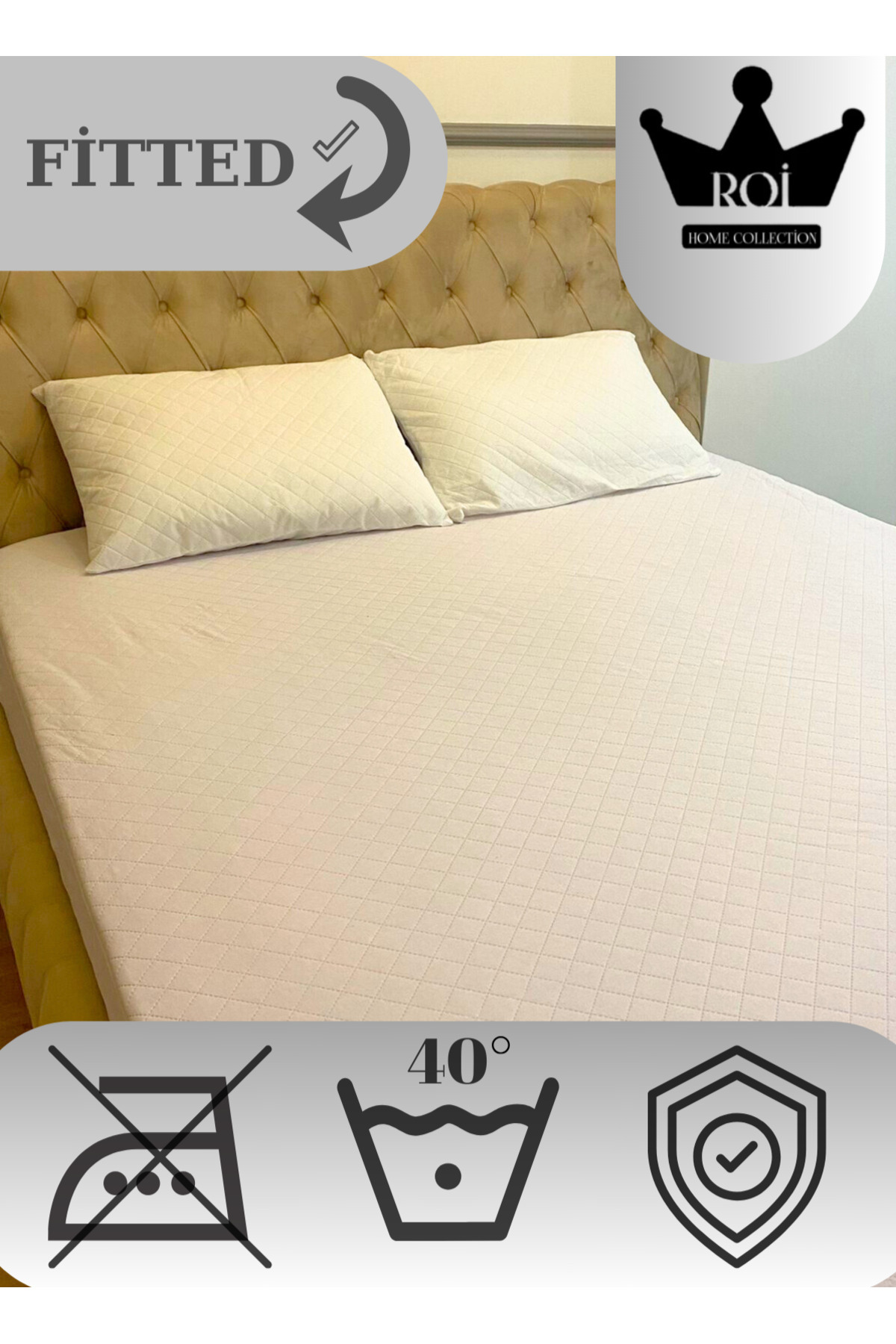 GÜVEN-Quilted Patterned Single/Double Mattress Protector - Quilted and Elastic, Complete Fitted 3