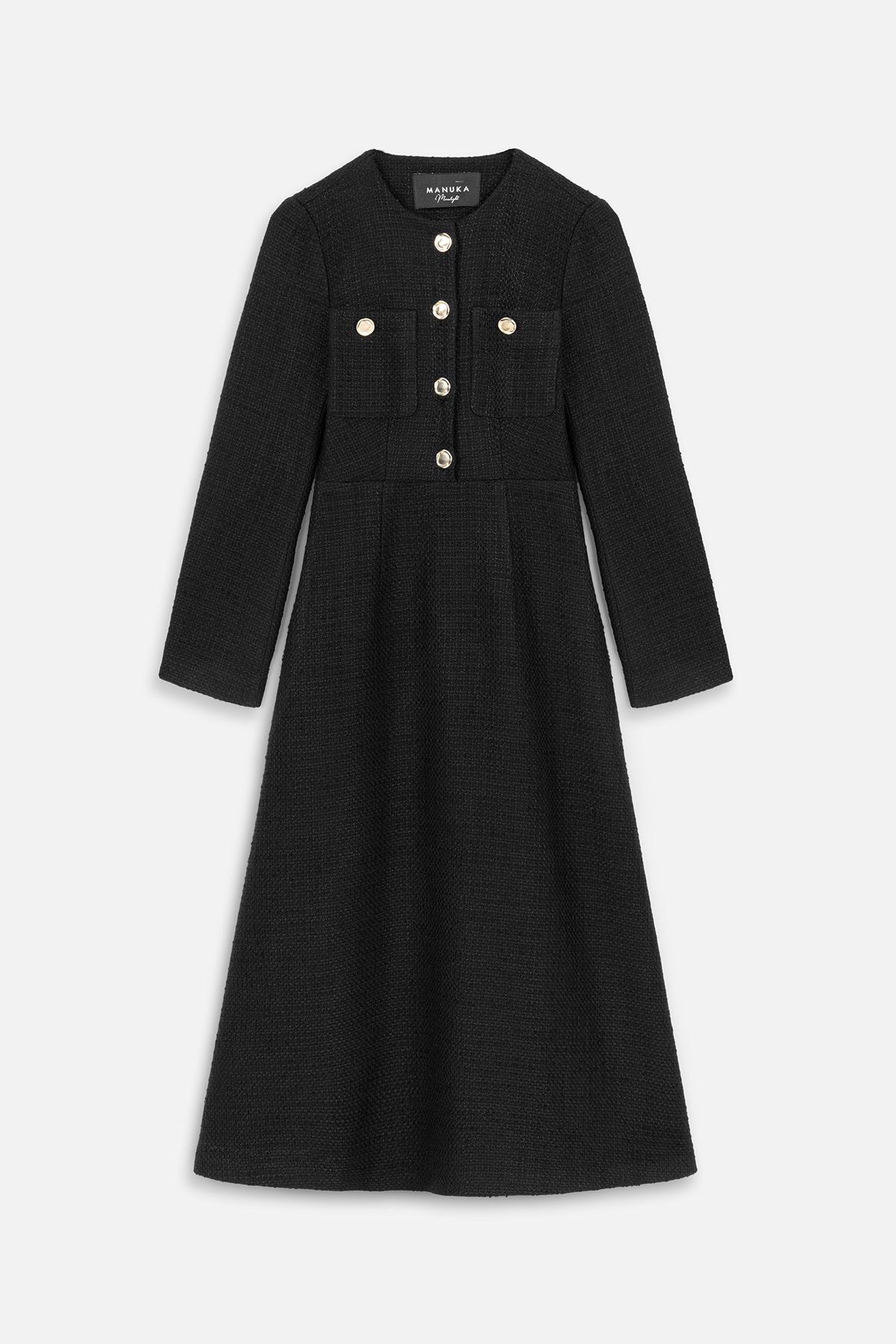 Manuka-Black Textured and Buttoned Dress 8