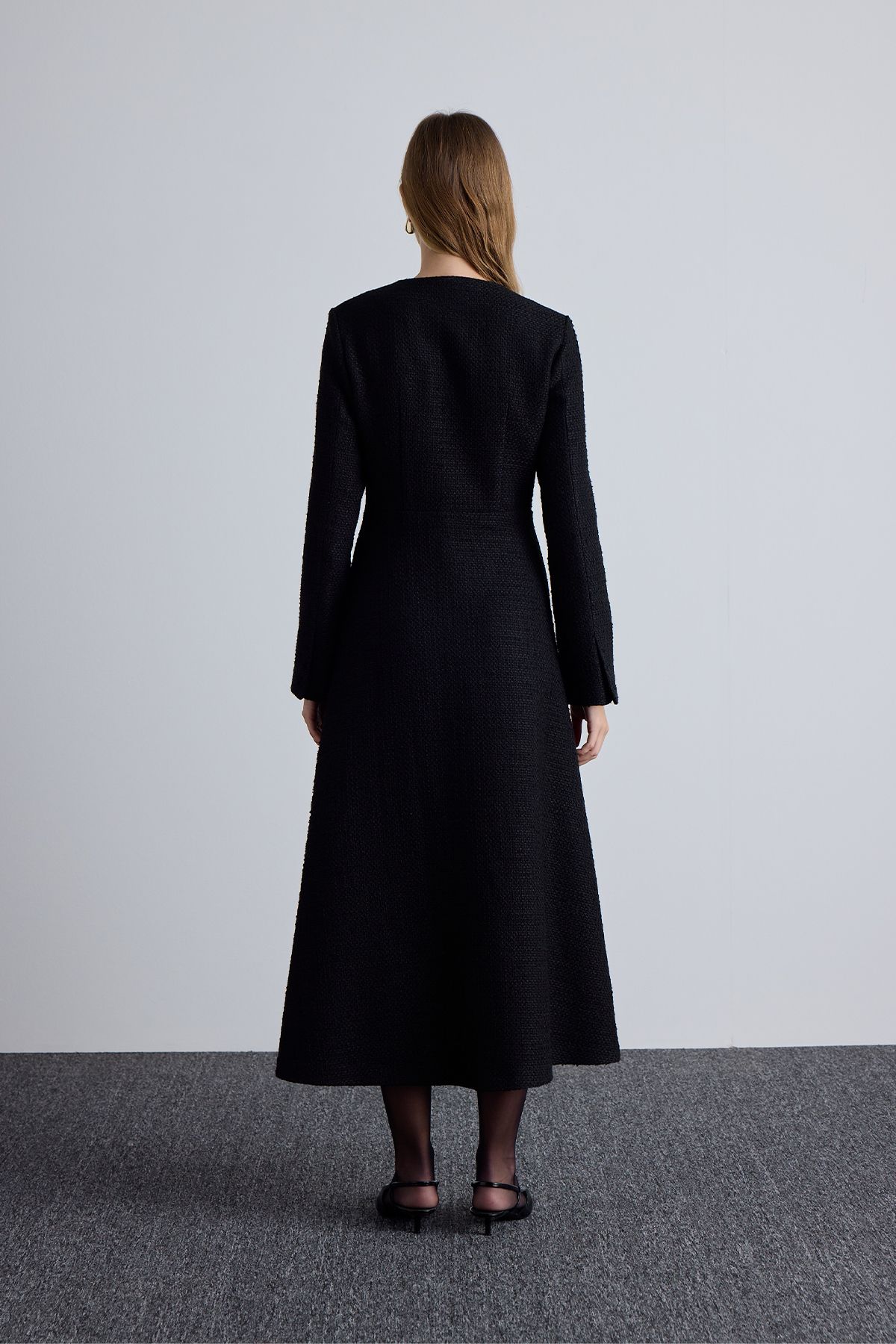 Manuka-Black Textured and Buttoned Dress 6