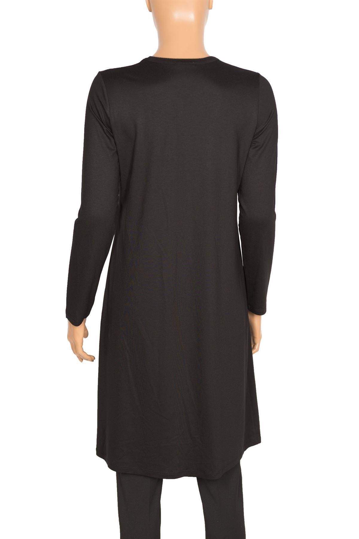 Defrina-Women's Basic Combed Cotton O-Neck Black Tunic 3