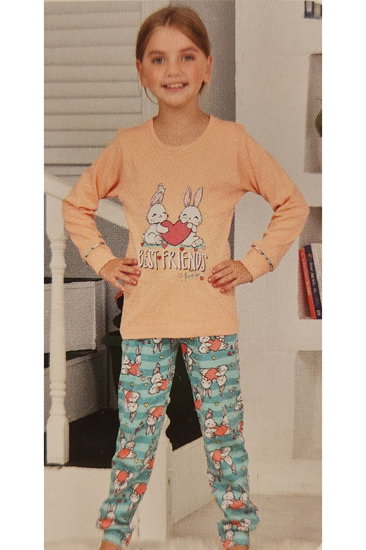 KAPİKİDS-Kapikids Long Sleeve Cotton Rabbit Print Girls' Pajamas Set 6160 1