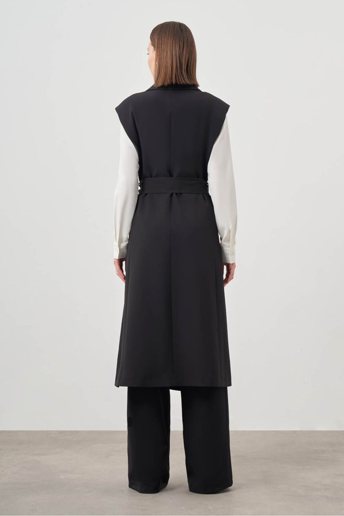 Mizalle-Double Long Black Vest with Buckle 5