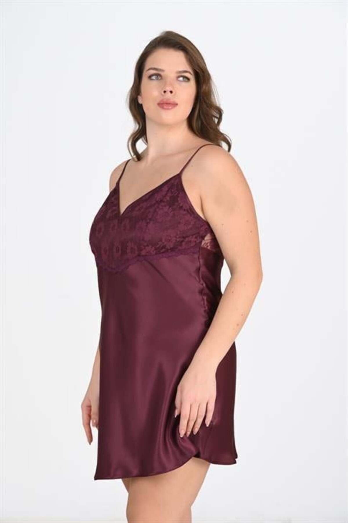 Motto10butik-Plus Size Plum Nightgown 2108 2