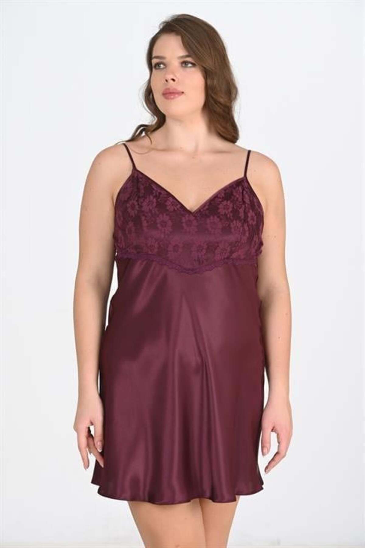 Motto10butik-Plus Size Plum Nightgown 2108 3