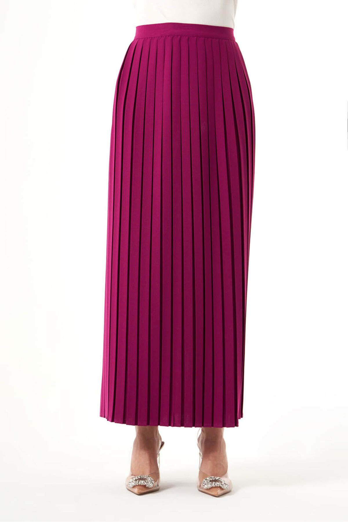 Mizalle-Crepe Pleated Plum Skirt 1