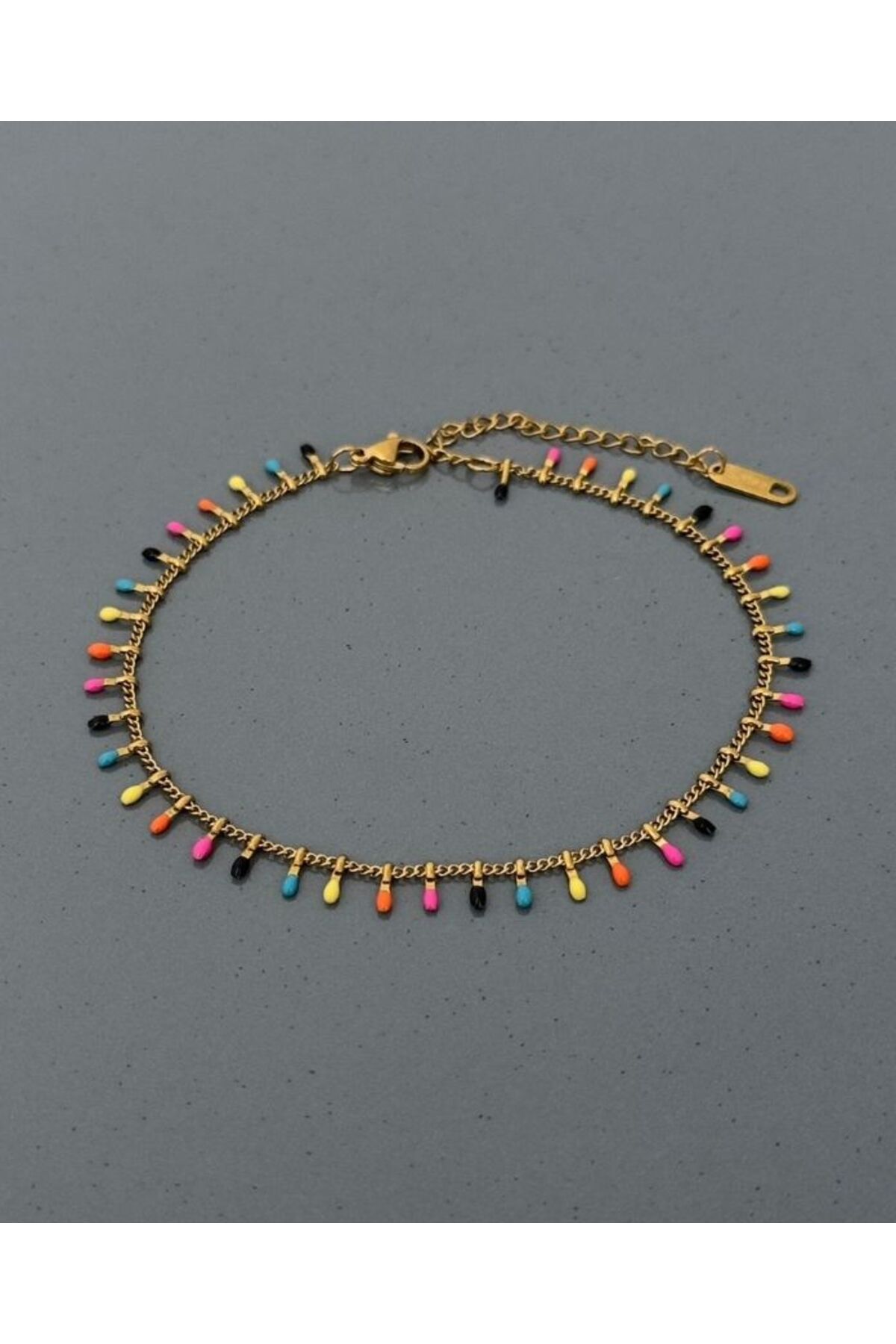 FESA-Steel Gold Rocking Colorful Beaded Anklet 2