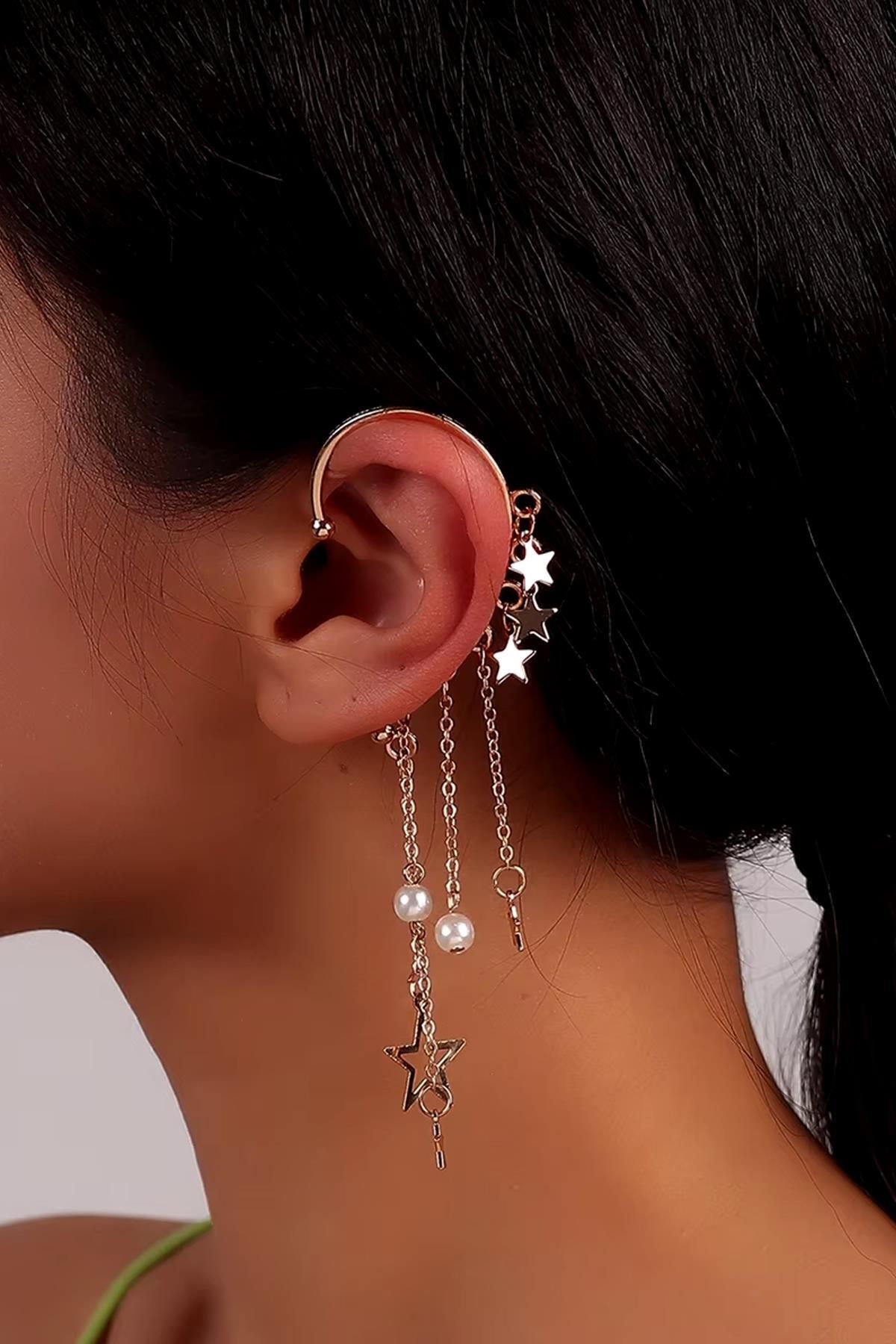 New Obsessions-Silver Colorful Ear Cuff That Does Not Require Ear Holes with Star Detail - Cartilage Earring 1