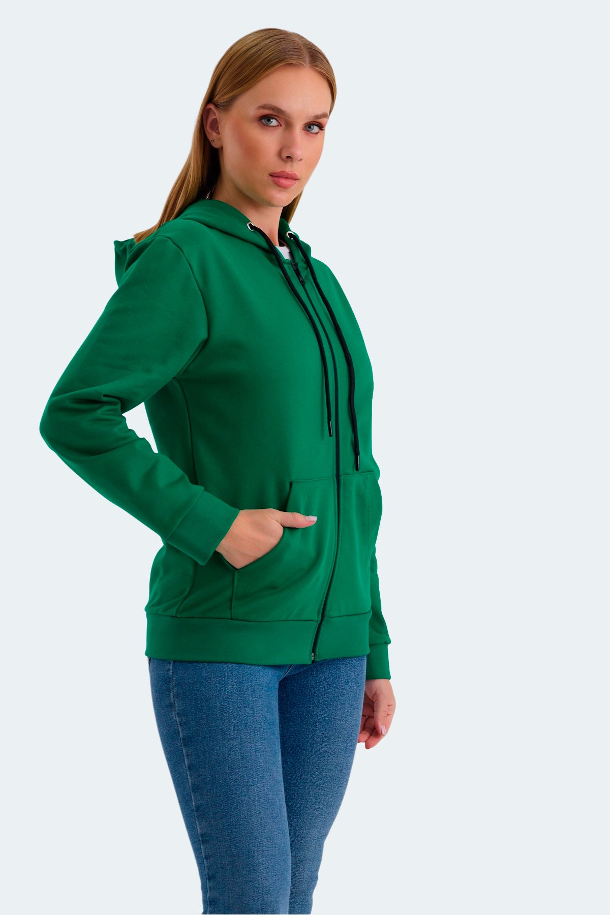 Slazenger KATYA Kadın Fermuarlı Kapüşonlu Cepli Nane Sweatshirt görsel 3