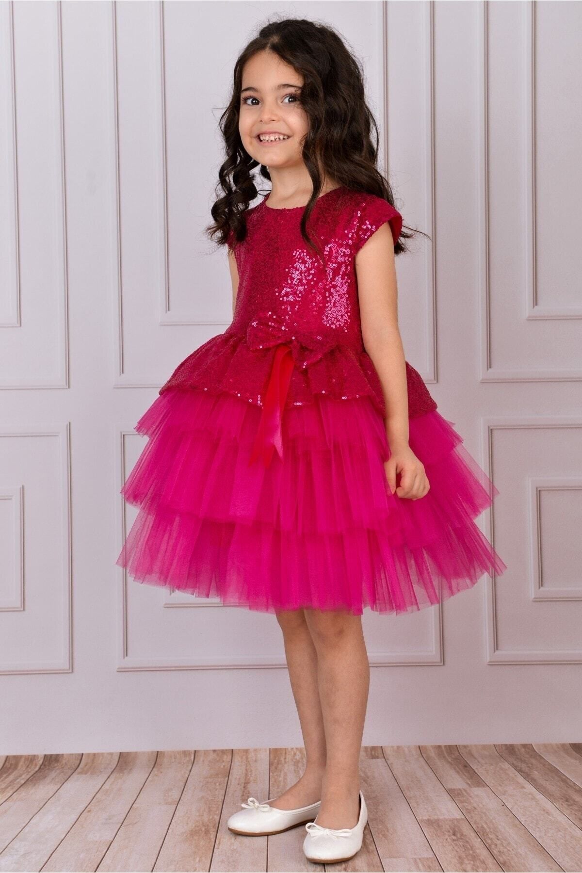 Mixie-Fuchsia Girl's Tulle Evening Dress Party and Birthday Dress 1