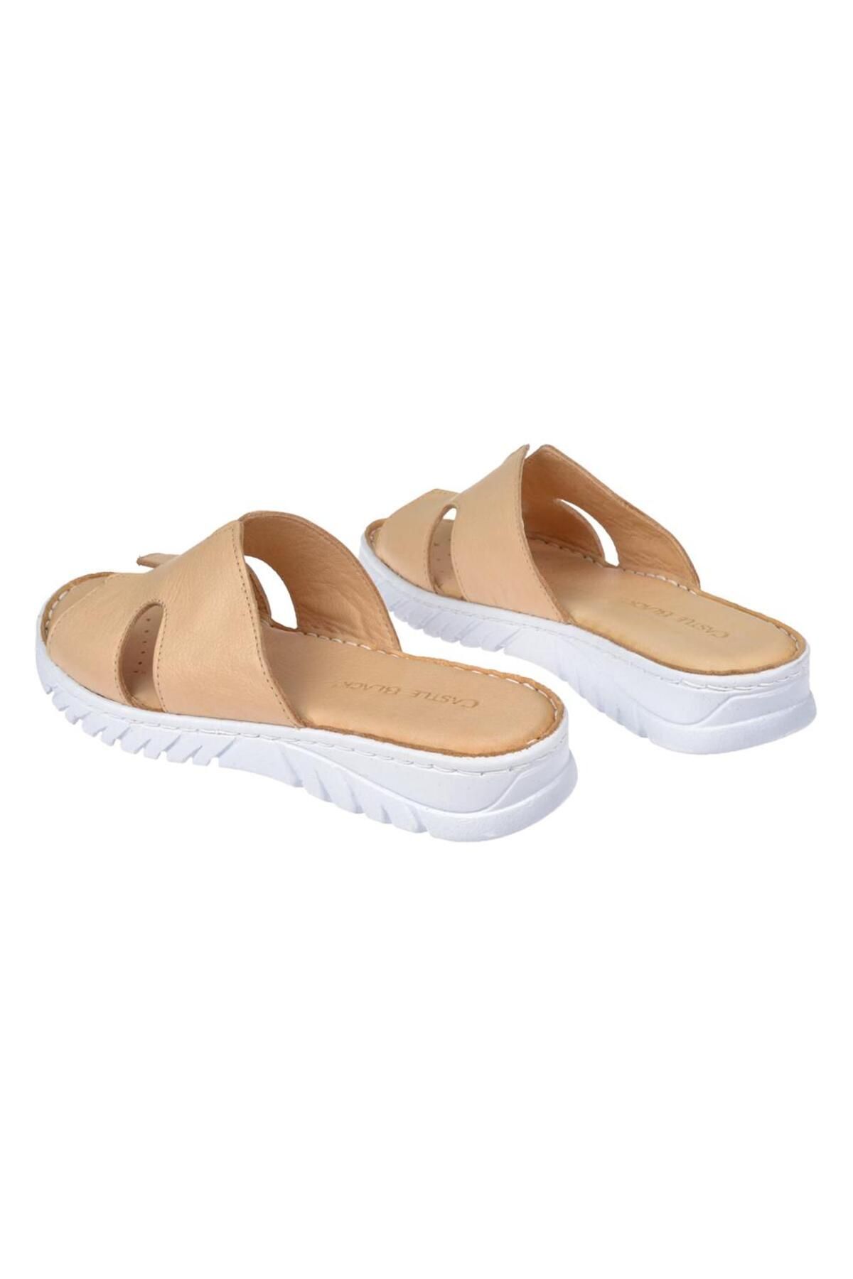 pullman-Beige Genuine Leather Women's Slippers - Sk-22357 Comfort 5