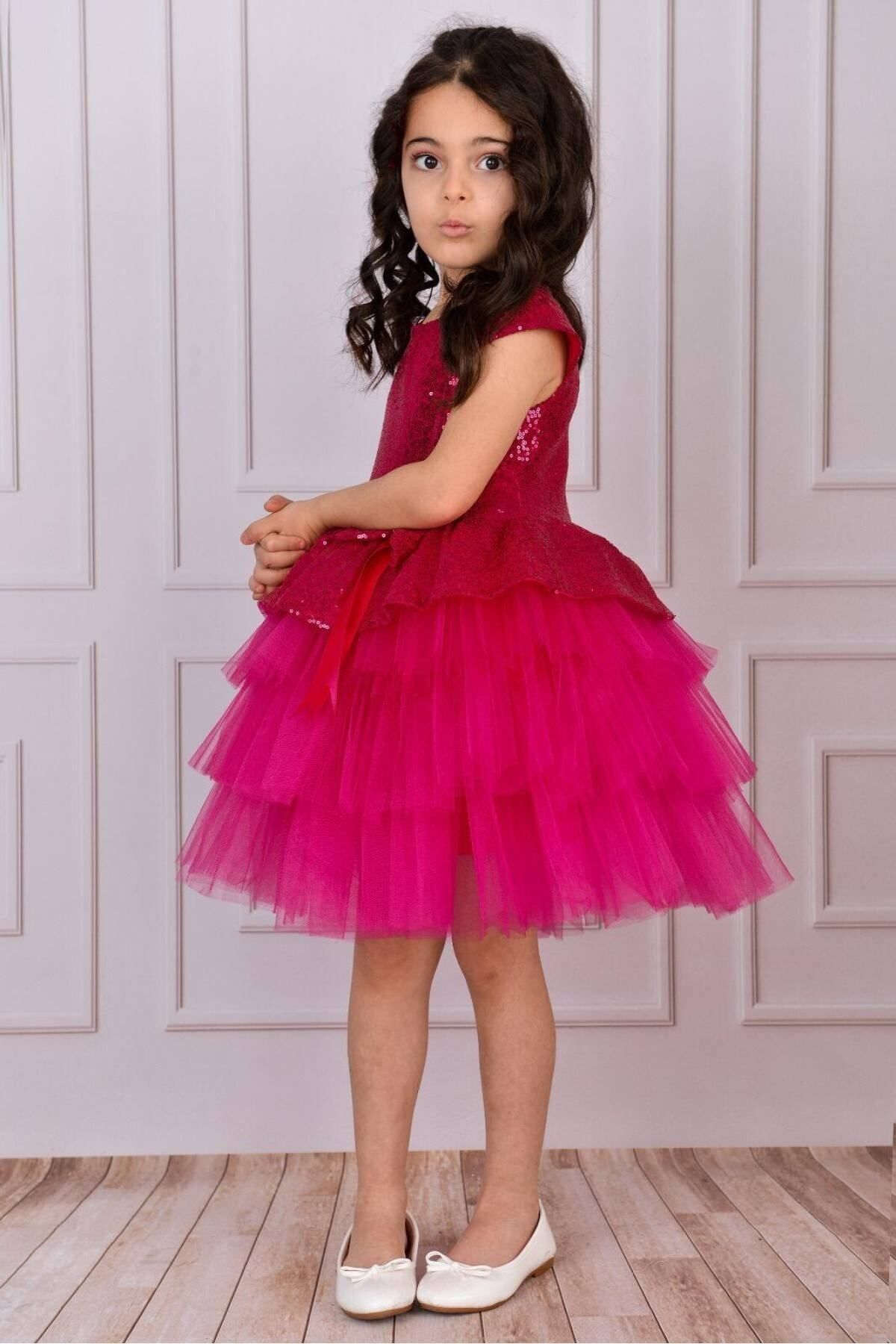 Mixie-Fuchsia Girl's Tulle Evening Dress Party and Birthday Dress 3