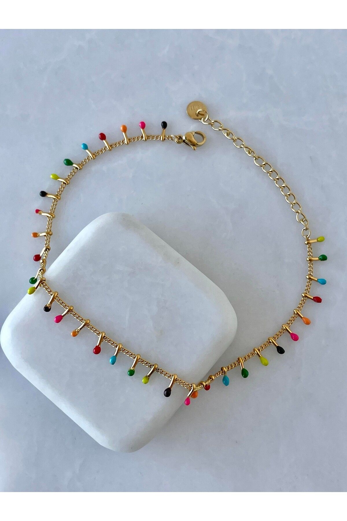 FESA-Steel Gold Rocking Colorful Beaded Anklet 1