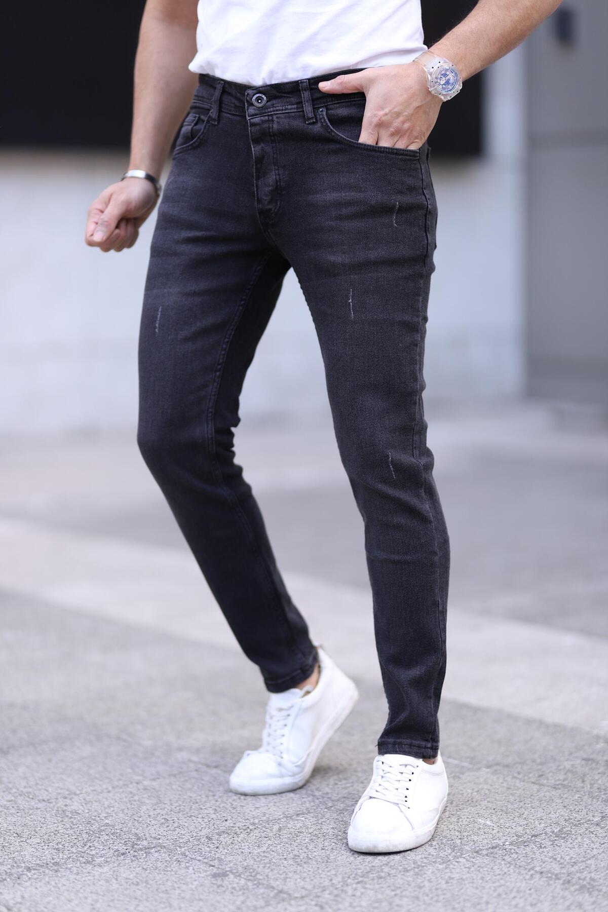 ENERJİN Erkek Slim Fit Likralı Kot Pantolon Antrasit Tırnaklı görsel 2