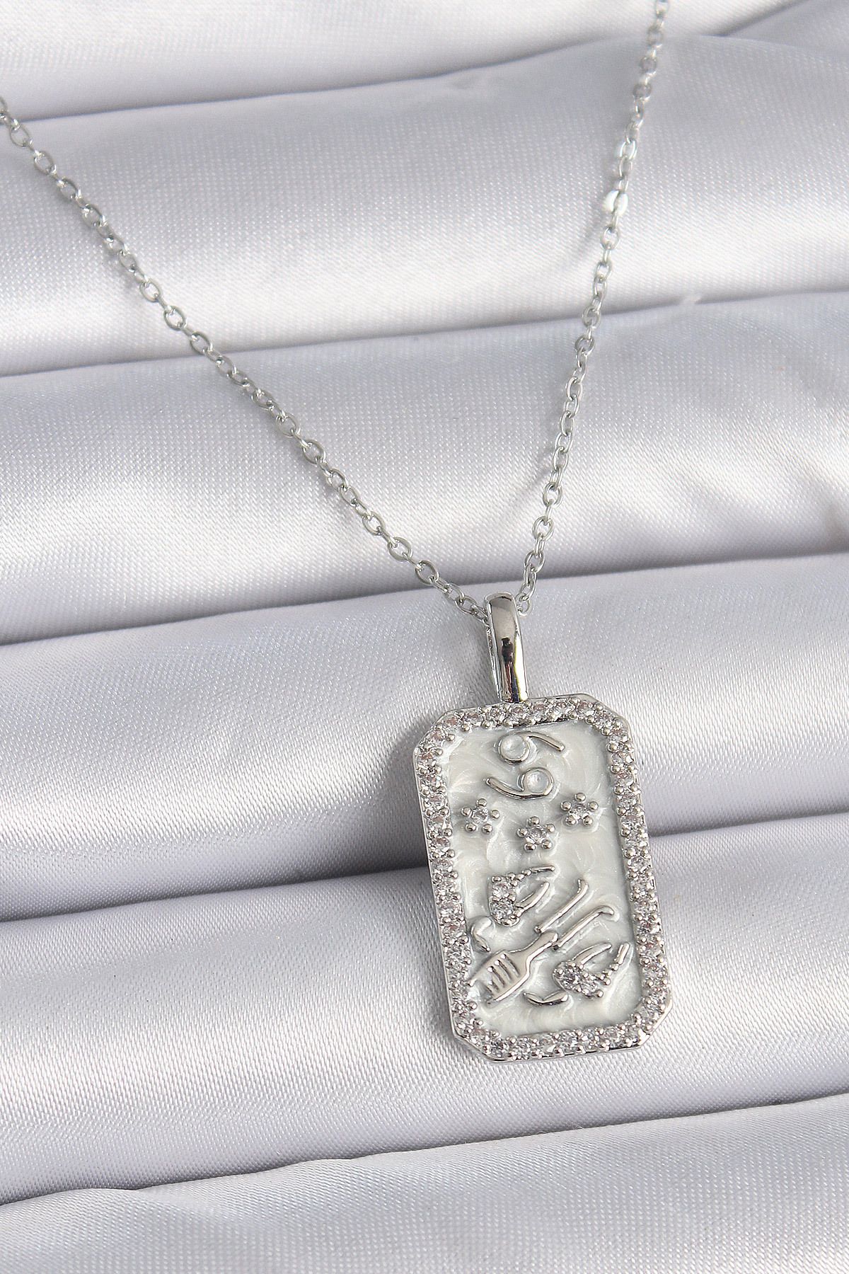 MMB Boutique 316L Çelik Gümüş Renk Zincir Yengeç Burcu Zirkon Taşlı Kadın Kolye