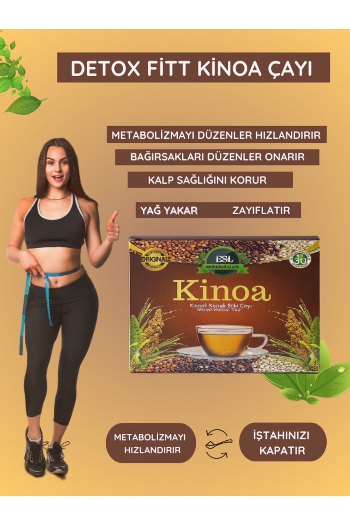 ESL Bitkisel Iştah (kesici) Kapatıcı, Yağ Yakıcınz, Zayıflama1, Metabolizma, Detox Mix, & Kinoa Çay (3 KUTU)