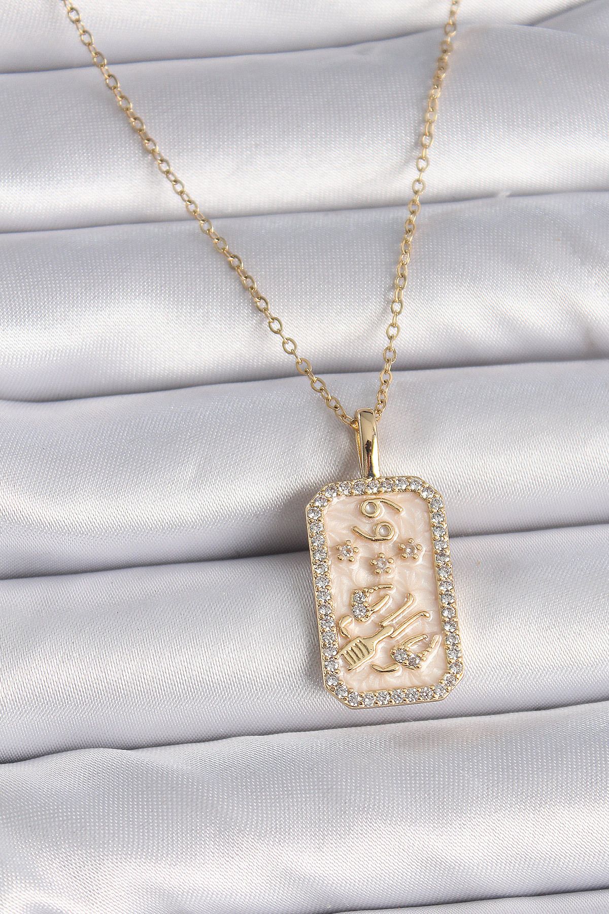 Evinso 316L Çelik Gold Renk Zincir Yengeç Burcu Zirkon Taşlı Kadın Kolye