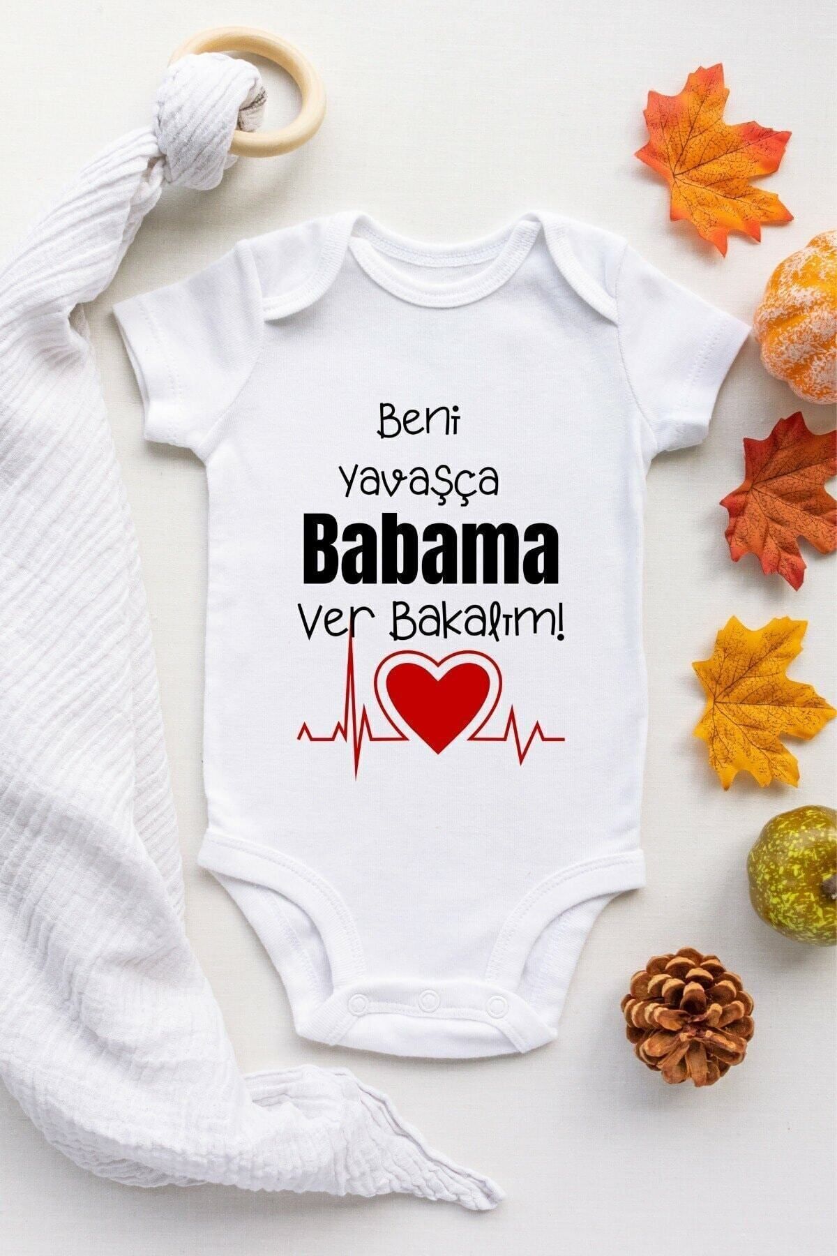 Limon Unisex Bebek Beyaz Beni Yavaşca Amcama Ver Desenli Kısa Kol Body