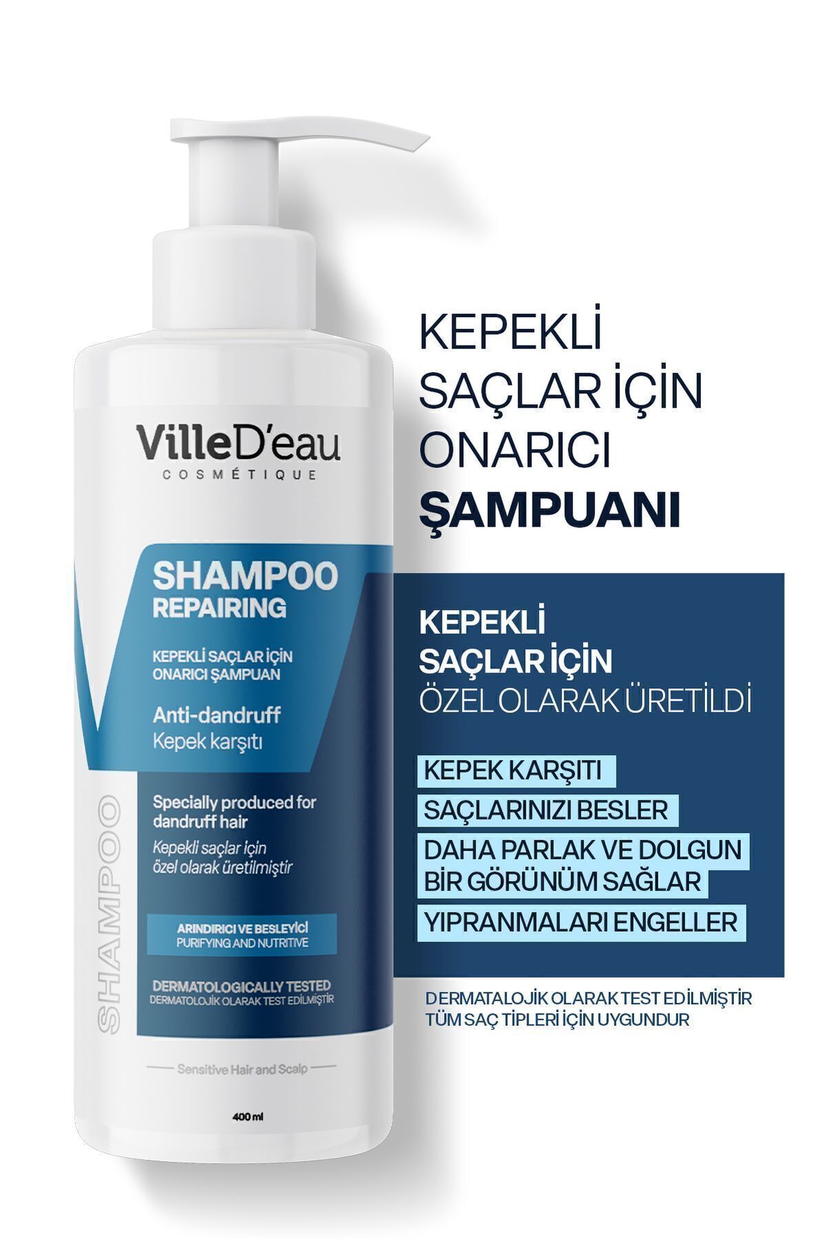 VilleD'eau Kepek Ve Egzamalı Saçlar Için Onarıcı Dökülme Karşıtı - Besleyici Şampuan 400ml Unisex-2