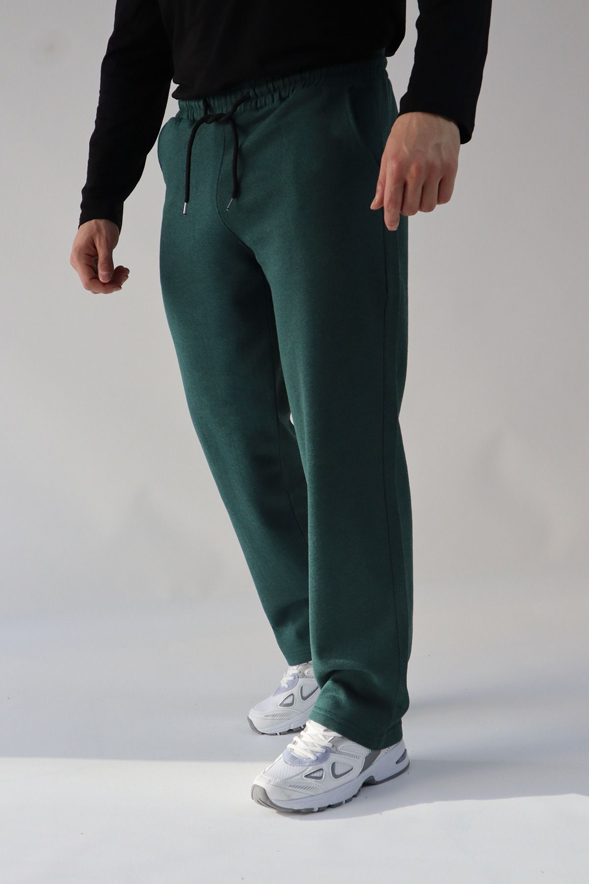 Qavnas Wide Leg 2 Thread Green Sweatpants - Trendyol