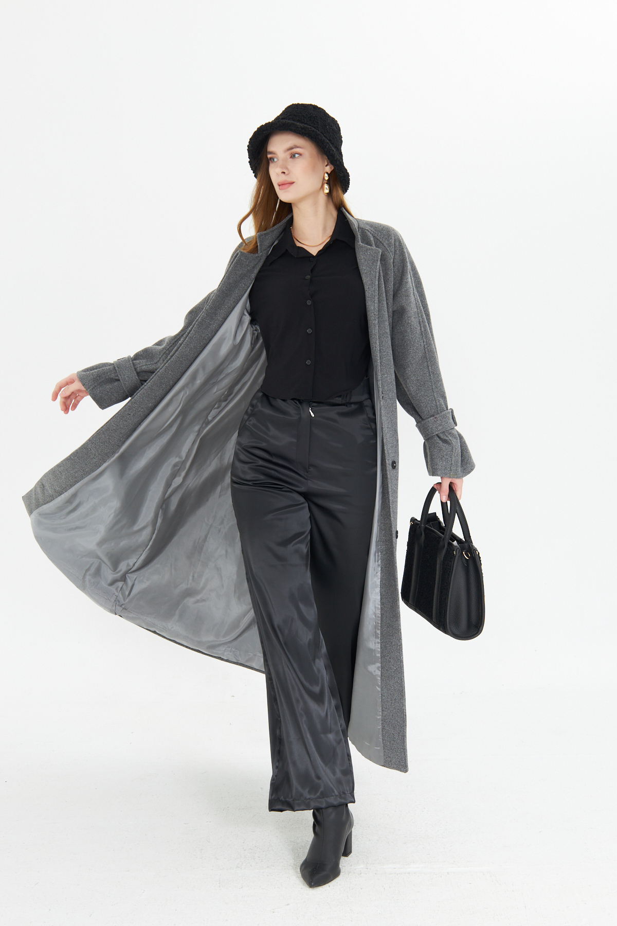 azeemprive  Tam Boy Astarlı Kaşe Kaban - Görsel 2