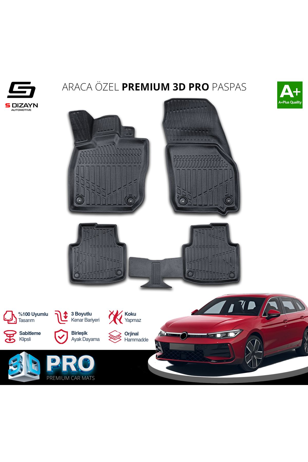 TREND Meka Part VW Passat B9 3D Pro Havuzlu Paspas 2023 Üzeri A+ Kalite