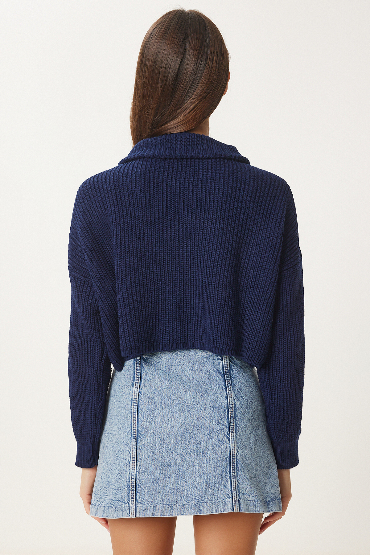 Happiness İstanbul  Kadın Lacivert Fermuarlı Balıkçı Yaka Triko Kazak MX00124 - Görsel 8