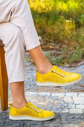 Kadın Sarı Deri Babet Ayakkabı Ahd 6019 byn