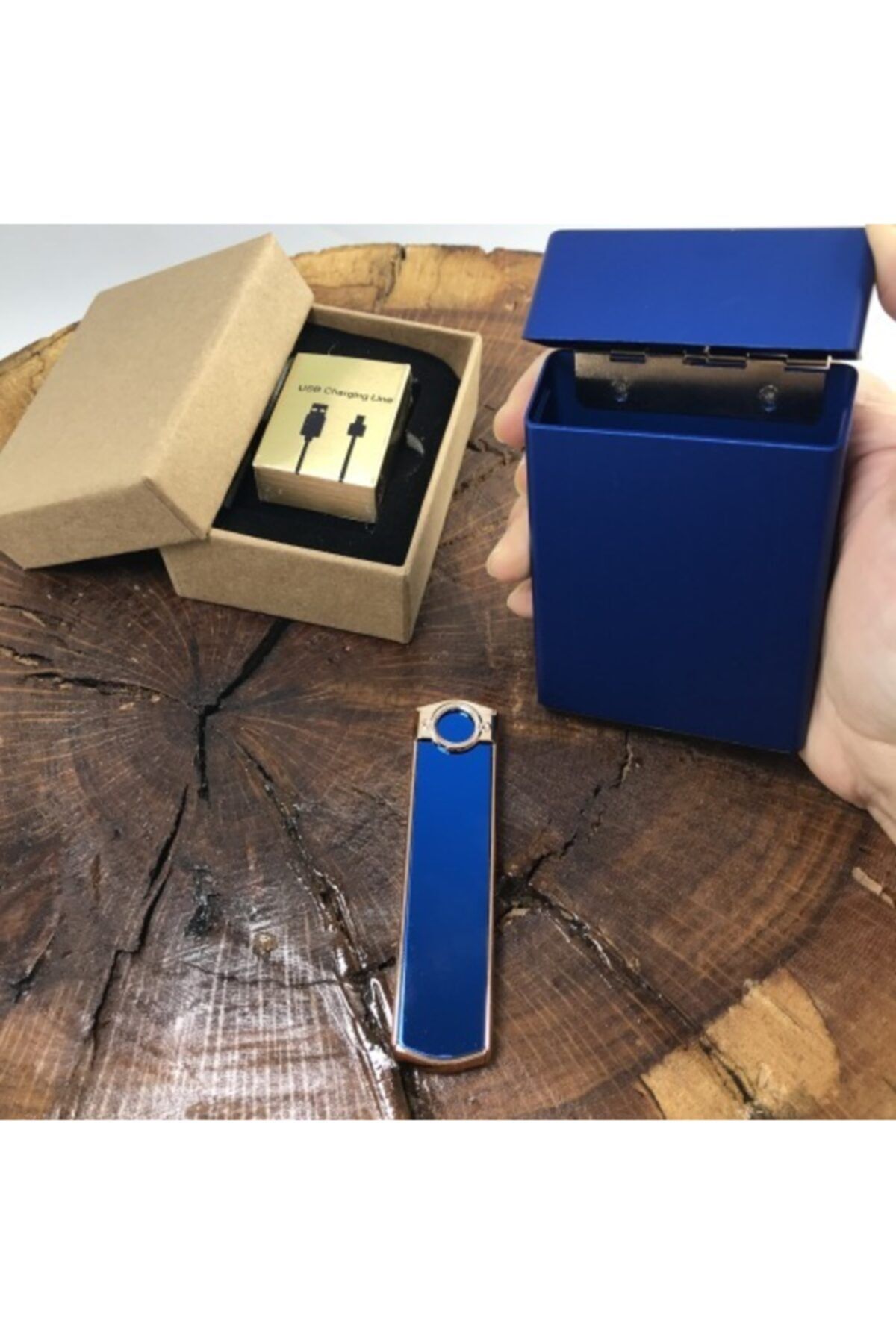Usb Alevsiz Şarjlı Çakmak Ve Metal Slim Tabaka Seti
