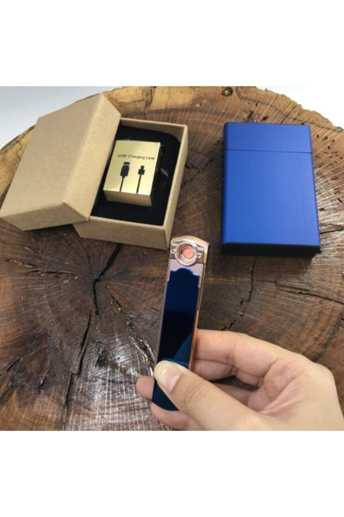 Usb Alevsiz Şarjlı Çakmak Ve Metal Slim Tabaka Seti - 2