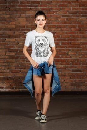 Kadın Beyaz Panda T-shirt ngpa15062020