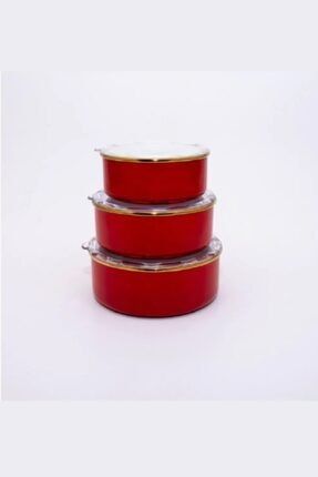 Savaşan Grandeur Emaye Gold Kırmızı 14/16/18 cm Plastik Kapaklı Saklama Kabı Seti Grandeur-SaklamaKabı