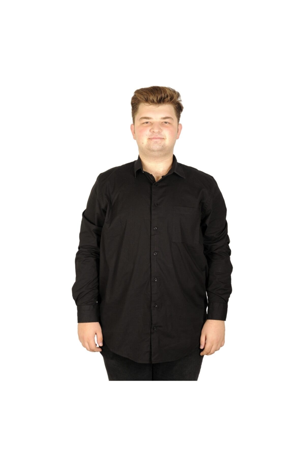 ModeXL Büyük Beden Erkek Klasik Cepli Gömlek Likralı 20350 Siyah