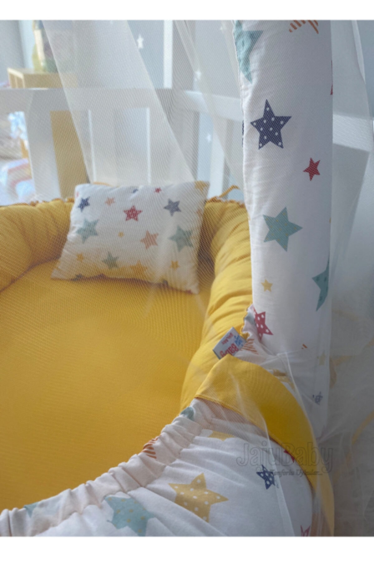 Jaju Baby Nest Karışık Yıldızlı Sarı Cibinlik Ve Oyuncak Askılı Lüx Tasarım Jaju-babynest Anne Yanı fotoğrafı 4 (önizleme)