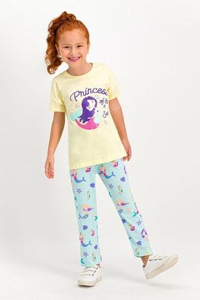 Sea Princess Açık Sarı Kısa Kollu Kız Çocuk Pijama Takımı RP1753-C