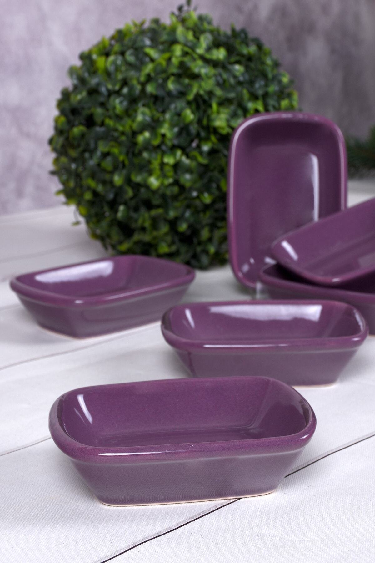 Keramika-Purple Rectangular Snack Bowl / Boat 13 Cm 6 Pieces 1