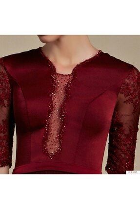Kadın Bordo Eşsiz Ve Farklı Tasarım Gece Elbisesi NE081