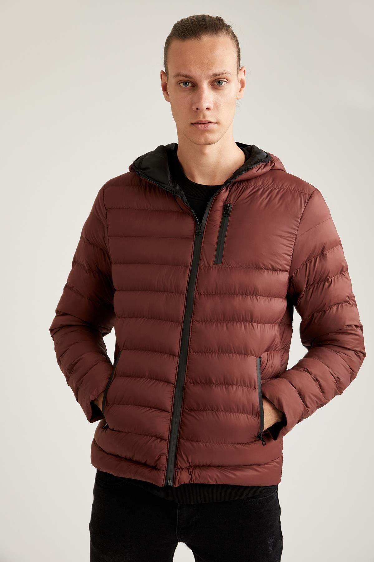 Defacto Erkek Kapusonlu Slim Fit Ince Sisme Mont Trendyol