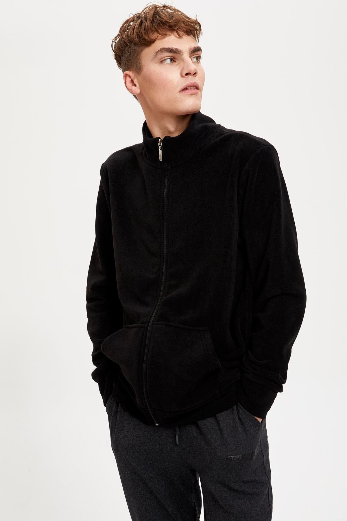 Defacto Erkek Fermuarli Slim Fit Fermuarli Polar Sweatshirt Trendyol