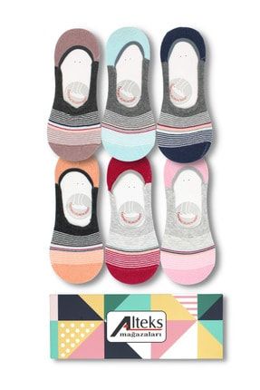 Unisex 6'lı Renklerin Çizgili Babet Çorap ve Hediyeli 3002
