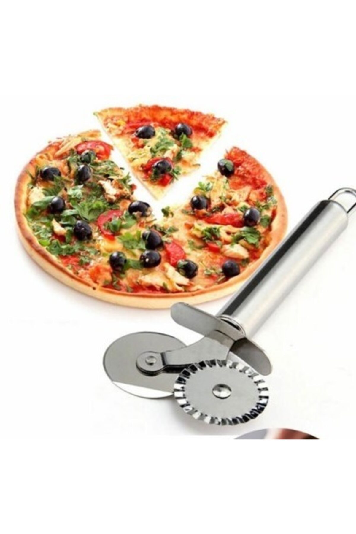 Genel Markalar Çift Başlı Metall Pizza Kesici Ve Hamur Ruleti New (s6)