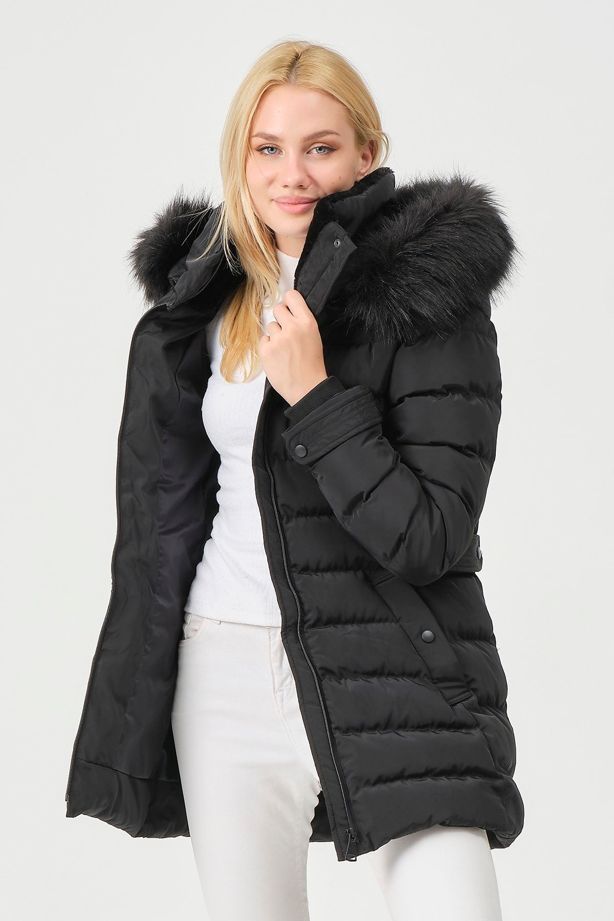 Dark grey collared faux fur on sale jacket