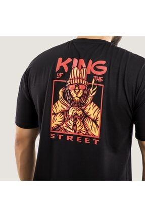 Unisex Siyah Oversize King Of The Street Baskılı T-shirt WH-2025
