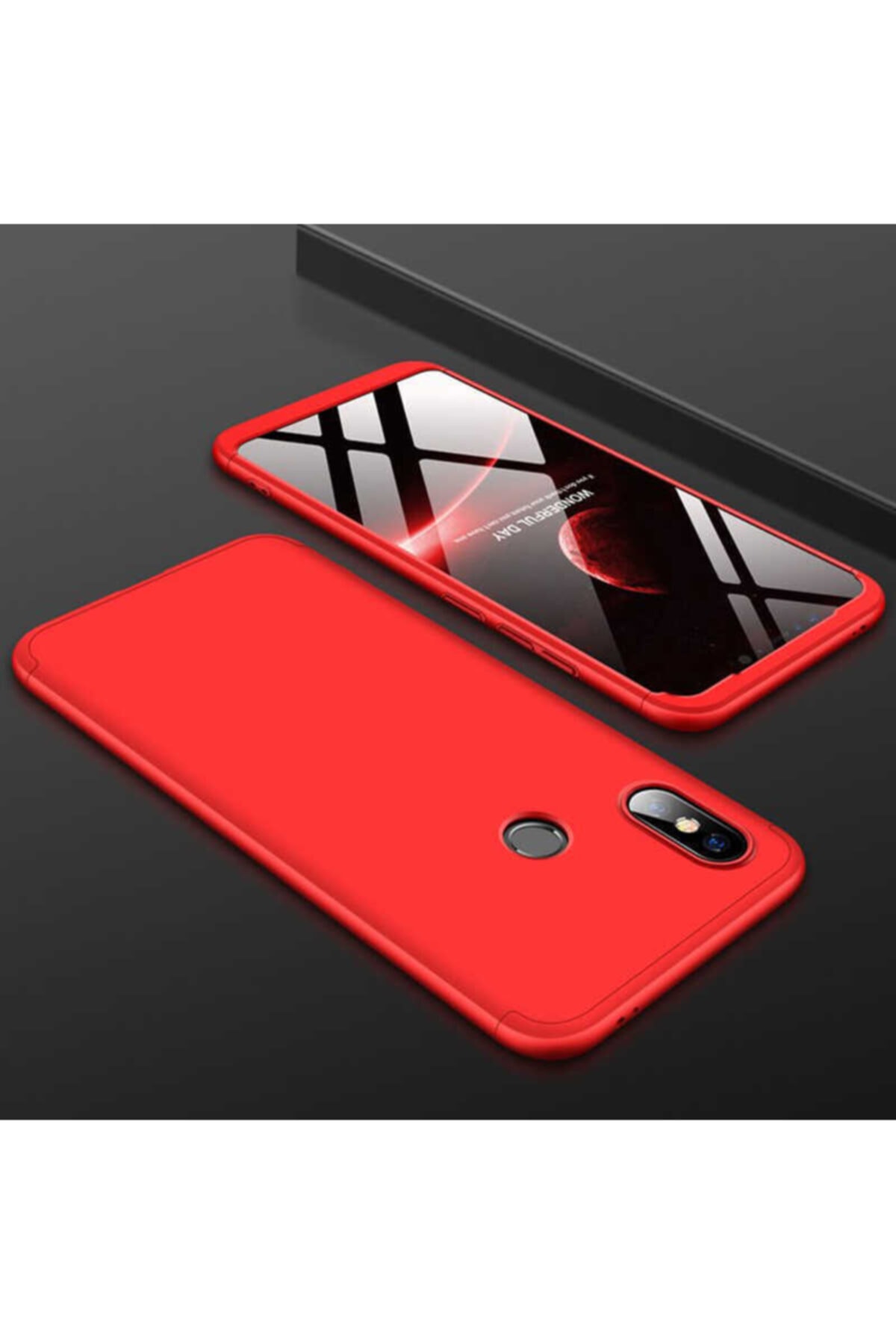 Xiaomi Mi Max 3 Compatible 360 Full Protection 3-Piece Slim Hard Silicone Case Red
