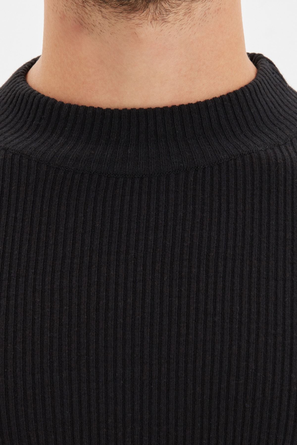 Trendyol Collection-Schwarzer Cord-Strickpullover mit halbem Rollkragen – Baumwolle, TMNAW21KZ0568 4