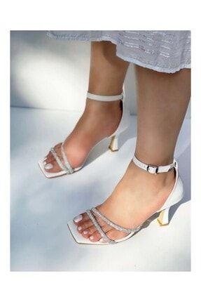 Kadın Beyaz Cilt Taşlı Açık Abiye Ayakkabı HV044