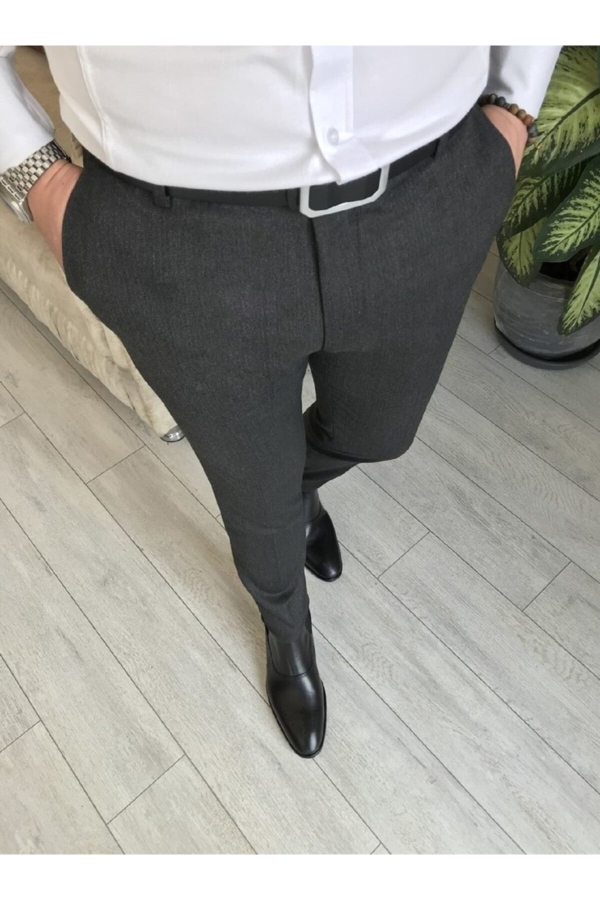 Antrasit Italyan Kesim Slim Fit Kumaş Pantolon