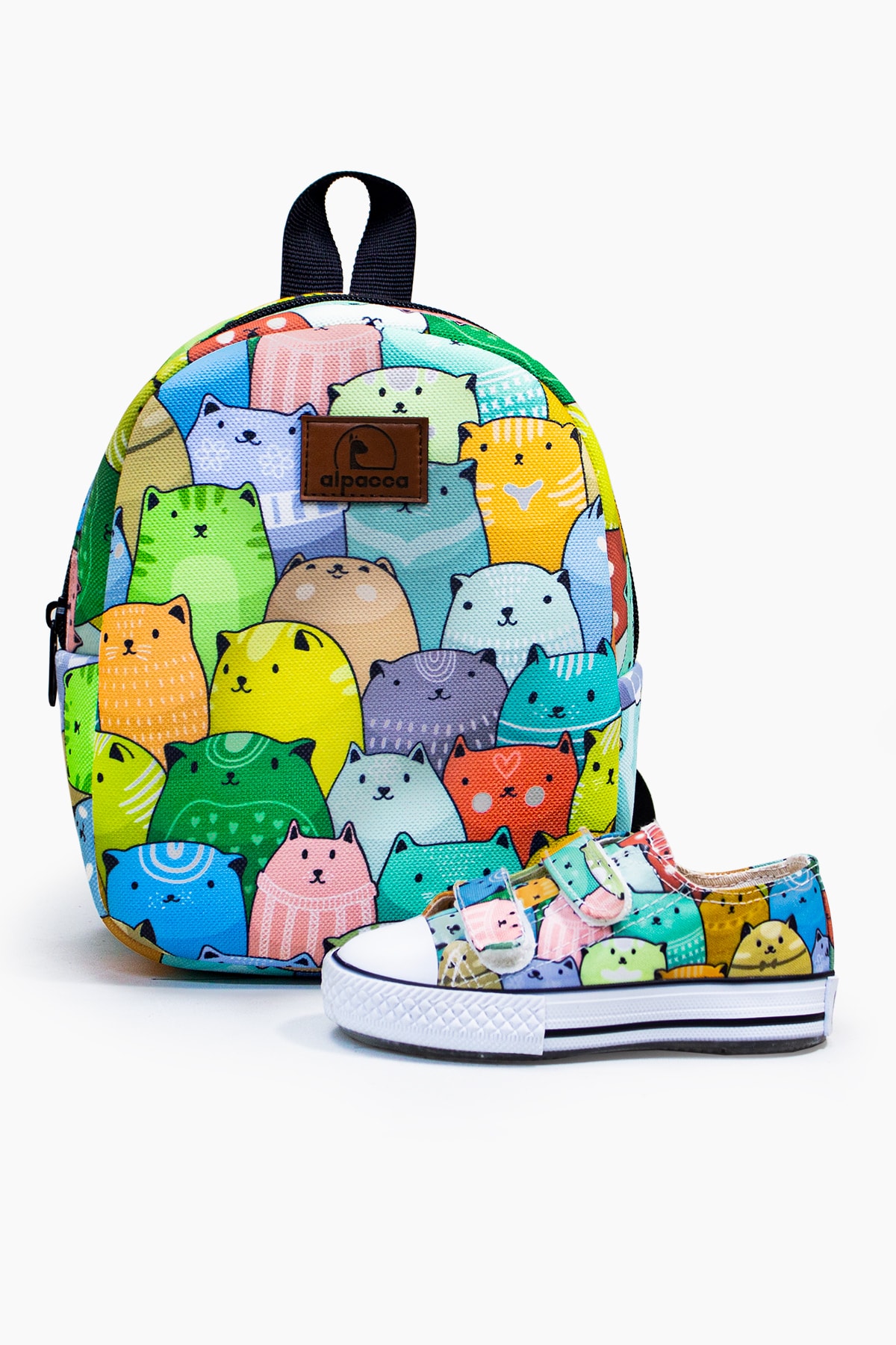 Bebek Ve Çocuk Renkli Kediler Ayakkabı Çanta Takımı (21-35)