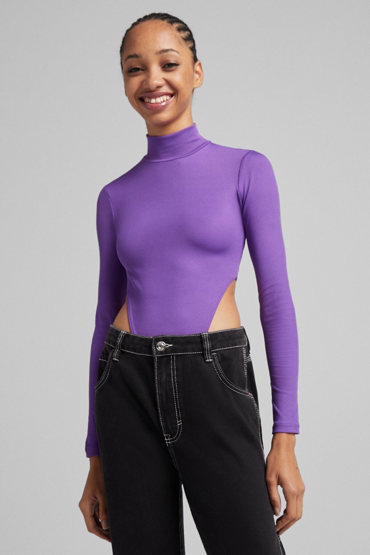 بادی آستین بلند بنفش زنانه پشت باز برشکا Bershka